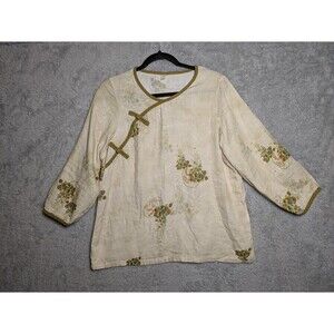 Women's Pajama Top Size Large Retro Floral Frog Button Nightwear Asian Style